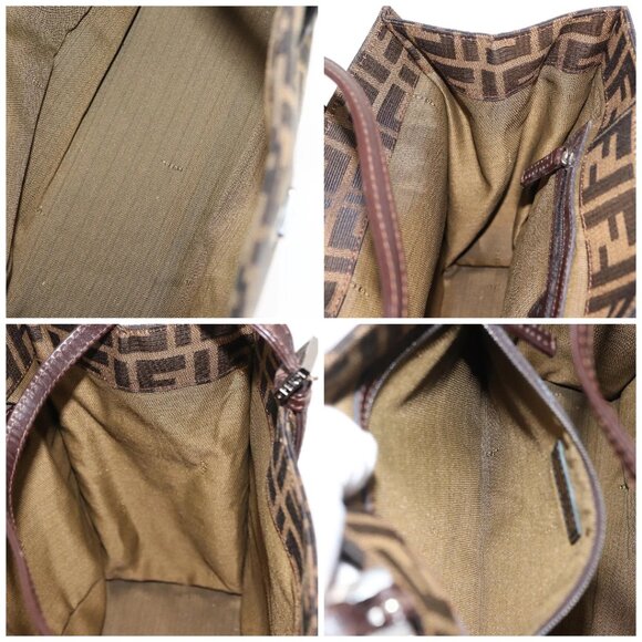 FENDI Zucca Canvas Mamma Baguette Tote Bag Black Silver Brown Auth 145493 - Picture 16 of 16